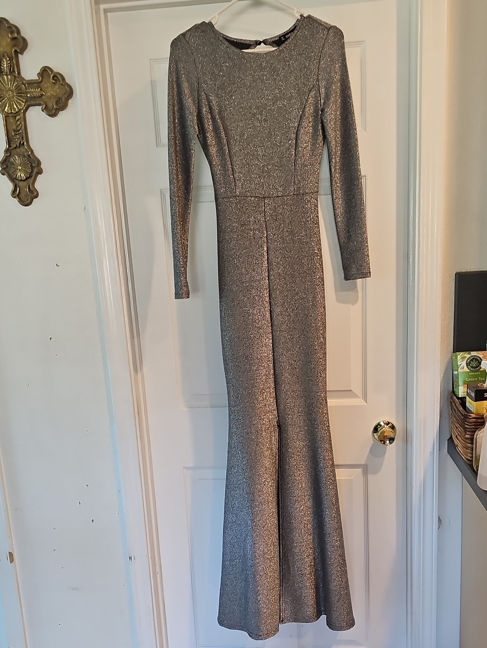 SHEIN Silver Metallic Long Sleeve Maxi Dress
